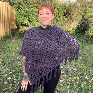 Handmade Purple Crochet Floral Shawl